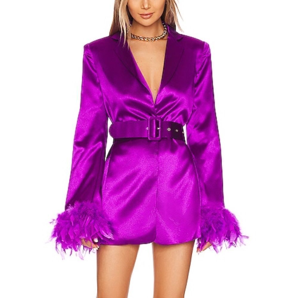 Bronx and Banco Purple Feather Cuff Dress